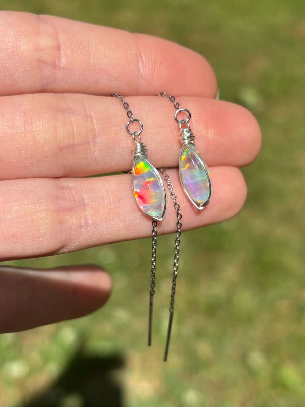 Aura opal thread earrings